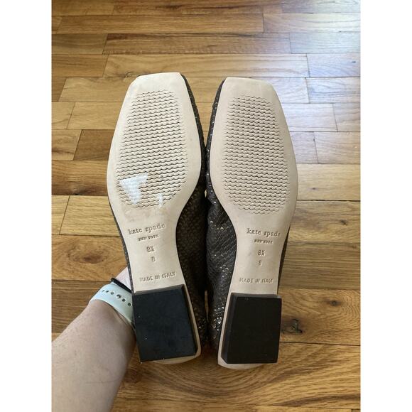 Kate Spade Hand Sewn Snake Print Embossed Leather Driving Loafers Gold 8.5 B - Picture 6 of 7